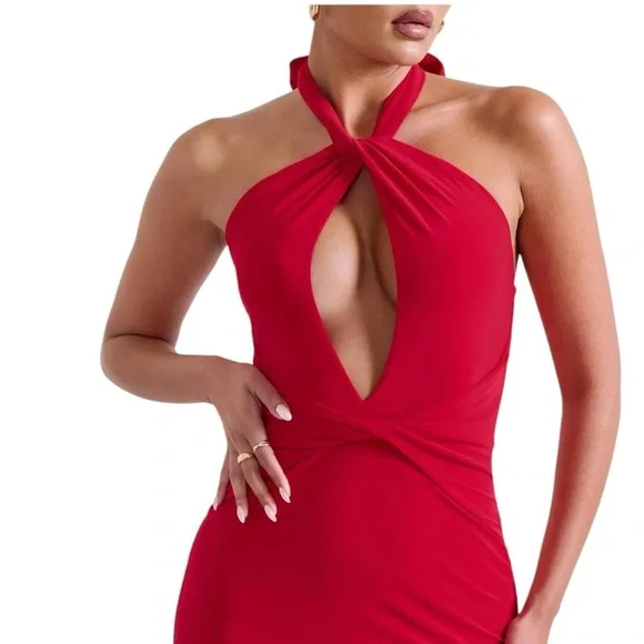 white christmas dresses Dressing Up Red One Shoulder Maxi Dress With Open Back Detail – Club L  London main image 0
